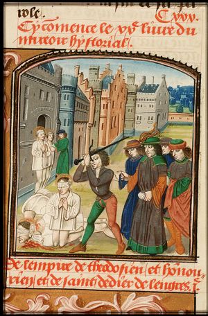 Emperor Theodosius I giving order to behead the Christians