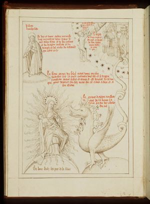 The dragon with the seven heads and the Woman; The Child carried away to the throne of God; St. John