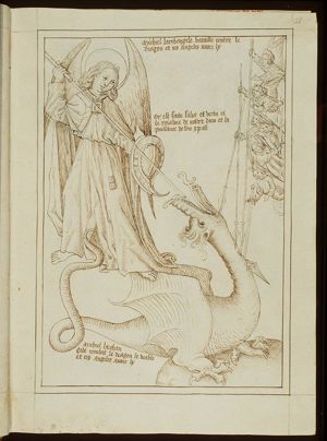 St. Michael and his angels fighting against the dragon