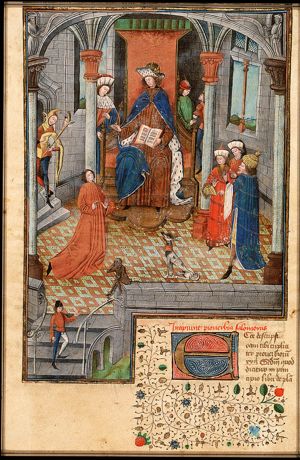Solomon enthroned among his counsellors
