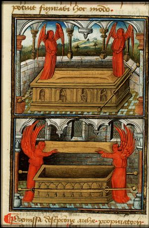 The Ark of the Covenant; the Ark of the Covenant opened by two cherubim