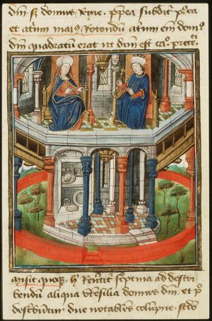 Solomon and his mother sitting in his palace