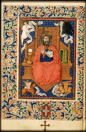 Majestas Domini: Christ enthroned with the symbols of the four Evangelists
