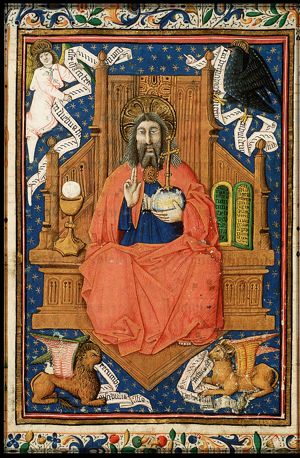 Majestas Domini: Christ enthroned with the symbols of the four Evangelists