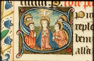 Pentecost: the Holy Spirit descends upon Mary and the apostles