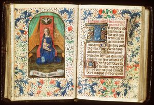 Madonna: Mary enthroned, holding the Christ-child, with the Holy Spirit as a dove