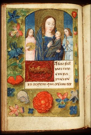 Madonna: Mary holding the Christ-child, with two angels making music