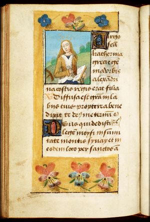 St. Catherine of Alexandria holding a book, with a wheel at her feet