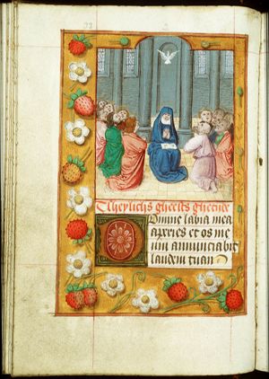 Pentecost: the Holy Spirit descends upon Mary and the apostles