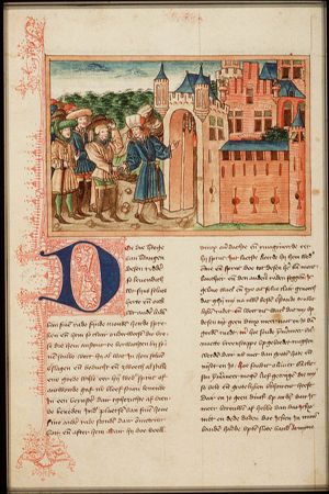 John, Duke of Lancaster takes leave of dukes Jean de Berry and Philip the Bold