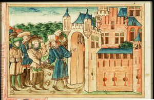 John, Duke of Lancaster takes leave of dukes Jean de Berry and Philip the Bold