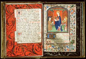 St. Mary Magdalene holding a jar of ointment and a palm, with two angels