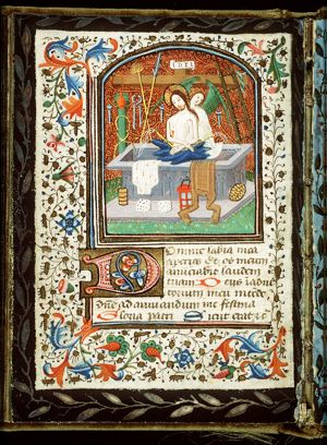 Man of Sorrows: Christ in his tomb with the Instruments of the Passion and an angel