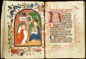 The Annunciation: Gabriel announces Christ's birth to Mary