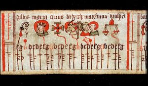 A staff and an arrow, symbolizing St. Aegidius (Giles)