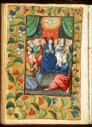 Pentecost: the Holy Spirit descends upon Mary and the apostles