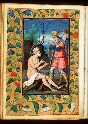 Job on the dung-hill is comforted by his friends