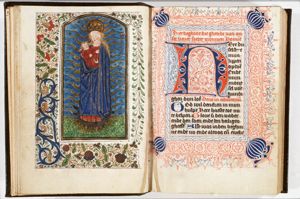 Madonna: Mary <standing> on the crescent, holding the Christ-child