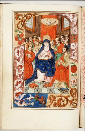Pentecost: the Holy Spirit descends upon Mary and the apostles