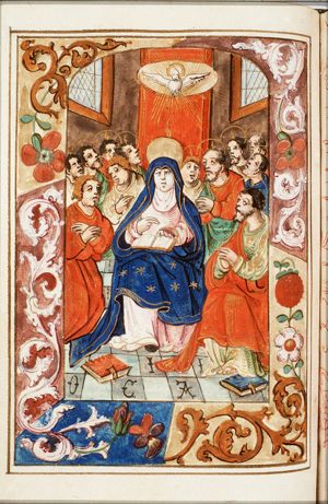 Pentecost: the Holy Spirit descends upon Mary and the apostles