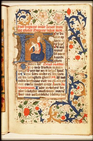 Mary enthroned with the Christ-child in front of her, sitting in her lap
