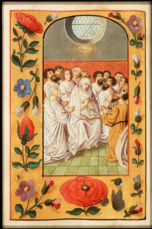 Pentecost: the Holy Spirit descends upon Mary and the apostles