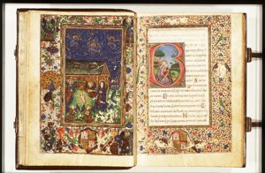 The Nativity: the adoration of the Christ-child by Mary, St. Joseph, and angels