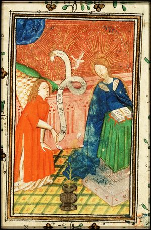 The Annunciation: Gabriel announces Christ's birth to Mary