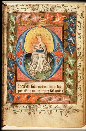 Madonna: Mary holding the Christ-child, a crescent at her feet