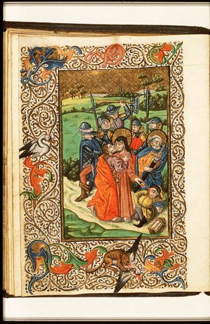 The arrest of Christ: the kiss of Judas; the ear of Malchus cut off by St. Peter
