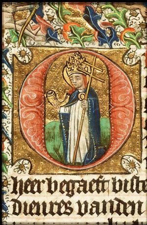St. Cornelius, Bishop of Rome, holding a hunting horn and a cross-staff