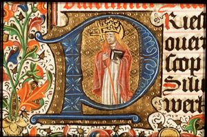 St. Sylvester, Bishop of Rome, holding a cross-staff and a book