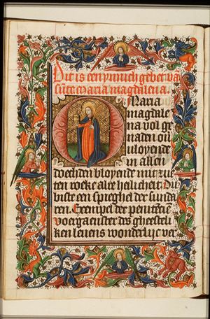 St. Mary Magdalene holding a jar of ointment and a palm