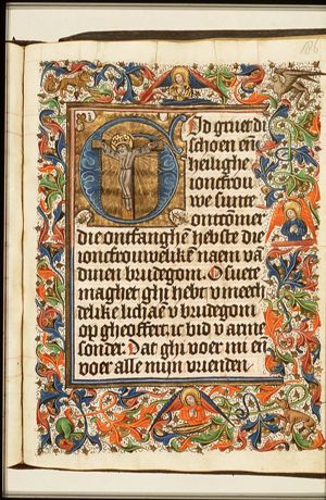 The martyrdom of St. Wilgefortis: she is crucified