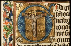 The martyrdom of St. Wilgefortis: she is crucified