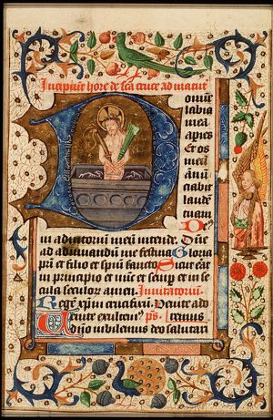 Man of Sorrows: Christ in his tomb holding the Instruments of the Passion