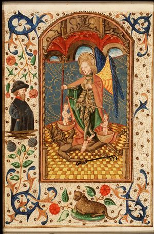 St. Michael weighing souls, conquering the dragon (Satan)