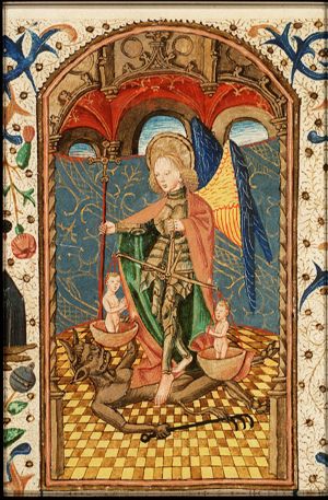 St. Michael weighing souls, conquering the dragon (Satan)
