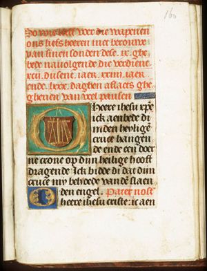 A shield with the Instruments of the Passion