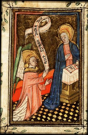 The Annunciation: Gabriel announces Christ's birth to Mary