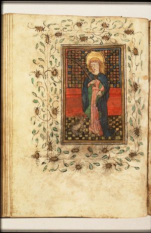 St. Agnes of Rome holding a palm, a lamb at her feet