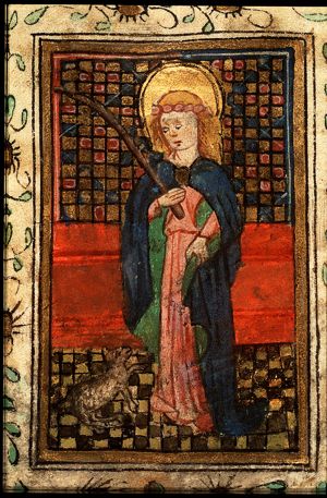 St. Agnes of Rome holding a palm, a lamb at her feet