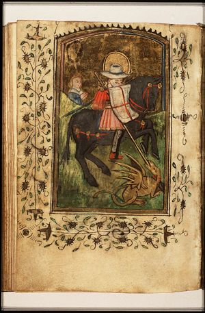 St. George on horseback fighting the dragon