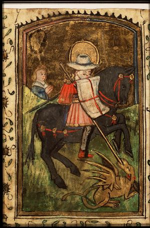 St. George on horseback fighting the dragon