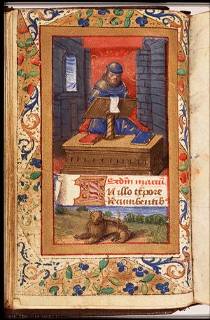 The Evangelist St. Mark writing, with his symbol the lion