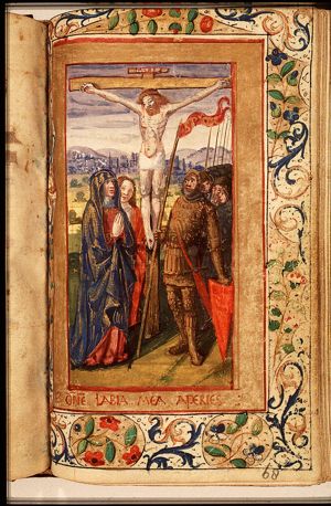The Crucifixion, with Mary, St. John, the confessing centurion(?) and soldiers