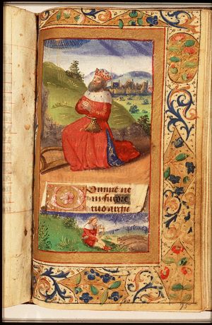 David at prayer; David playing the harp
