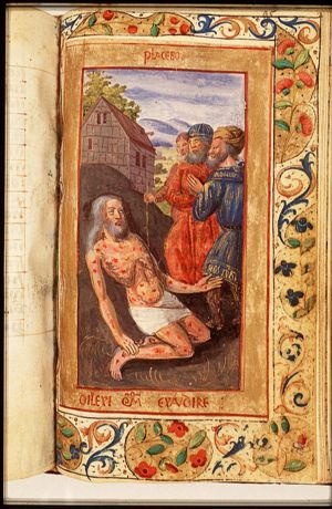 Job on the dung-hill is comforted by his friends