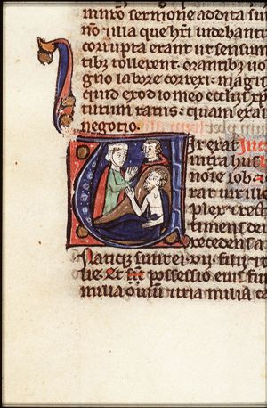 Job on the dung-hill is tormented by his wife and comforted by a friend