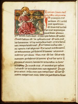 The Evangelist St. John on the island of Patmos, with his symbol the eagle